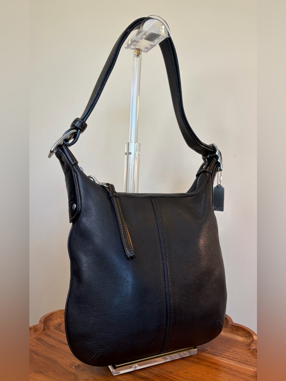 Vintage COACH Metro Hippie Bag Black Leather Slim Hobo Crossbody 6676 EUC - Picture 3 of 17